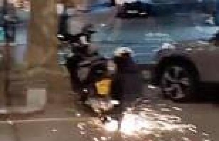 Shocking moment thief uses an angle grinder to slice through lock on a moped ... trends now