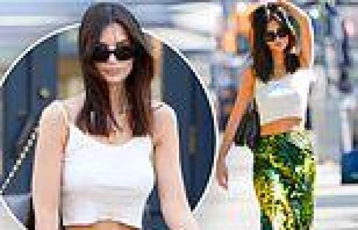 Emily Ratajkowski bares her enviable abs in a white crop top and flirty green ... trends now