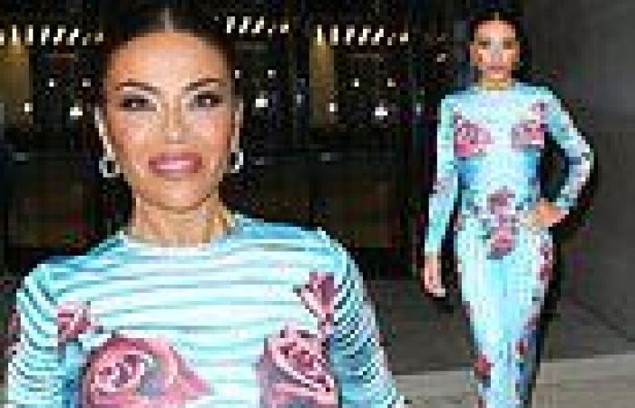 Dolores Catania, 53, shows off her slim frame in rose patterned bodycon dress ... trends now