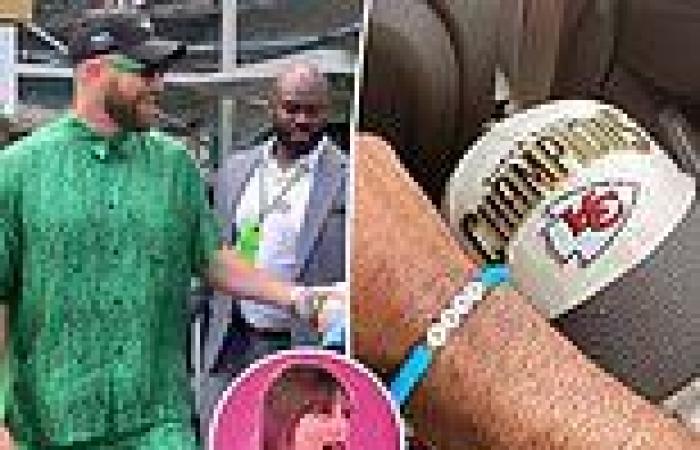 sport news Travis Kelce is given a friendship bracelet by a young fan at the Miami Grand ... trends now