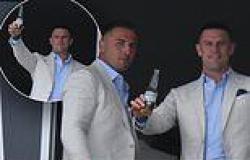 Sam Burgess and brother Luke look dapper in suits as they crack open beers ...