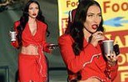 Bre Tiesi flaunts her post-baby body in a red skirt suit after filming new ... trends now
