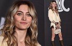 Paris Jackson shows model looks in tan top and brown miniskirt at Celine ... trends now