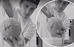Brooklyn Beckham unveils his latest cooking hack of how to crack a coconut... ... trends now