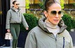 Jennifer Lopez is casual in tight green leggings and a pale green jacket as she ... trends now
