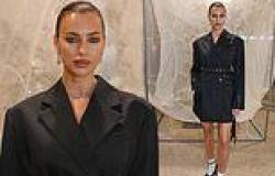 Irina Shayk puts on a leggy display in a trendy blazer dress as she attends the ... trends now