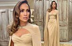 Jennifer Lopez cuts an elegant figure in a busty gold gown as she attends ... trends now