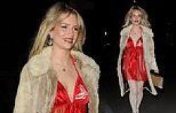 Lottie Moss puts on a racy display in red lingerie and a faux fur coat for a ... trends now