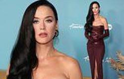 Katy Perry cuts a glamorous figure in a burgundy gown with a saucy front slit ... trends now