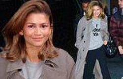 Zendaya puts on a casual display in oversize trench coat and baggy gray T-Shirt ... trends now