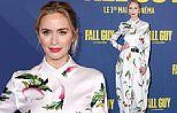 Emily Blunt looks sensational in a white vegetable-print jumpsuit and includes ... trends now