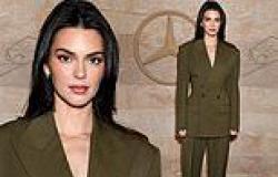 Kendall Jenner is sleek and chic in an olive green suit at starry Beverly Hills ... trends now
