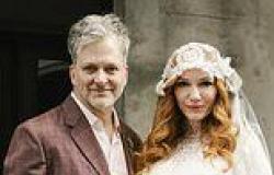 Mad Men star Christina Hendricks looks breathtaking in lace bridal gown and ... trends now