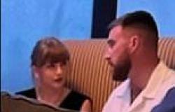 Taylor Swift and Travis Kelce look smitten as they sit next to one another ... trends now