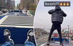 Idiotic new 'bus surfing' craze hits New York as brazen roof riders film ... trends now