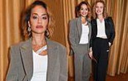 Rita Ora looks effortlessly chic in a brown tweed suit as she joins ... trends now