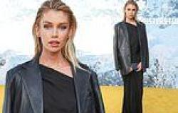 Stella Maxwell looks sleek in a black gown and leather blazer as she attends ... trends now