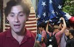UNC Chapel Hill frat boy seen shielding Old Glory from pro Palestine protesters ... trends now