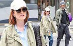 Julianne Moore rocks blue jeans and cargo jacket as she and husband Bart ... trends now