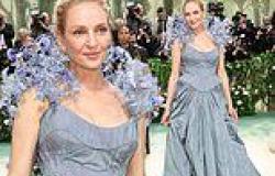 Uma Thurman, 54, channels a fairytale princess in a stunning periwinkle gown ... trends now