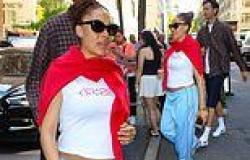 Pregnant Adwoa Aboah shows off her growing baby bump in a white crop top as she ... trends now