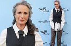 Andie MacDowell, 66, cuts a smart figure in a black vest and crisp white shirt ... trends now