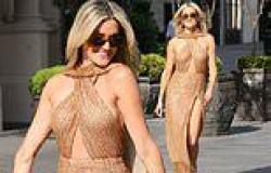 Ashley Roberts puts on a leggy display in a sequinned gold thigh-split halter ... trends now