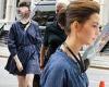 Anne Hathaway dons sticker-coated face shield and $178 Apiece Apart dress on ...