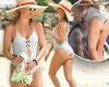 Kate Hudson puts her derriere on display in sexy silver bathing suit as she ...
