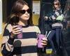 Kaia Gerber rocks a striped sweater with leggings on an afternoon smoothie run ...