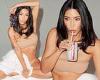 Kim Kardashian models a nude thong and a bandeau as she sips on diet coke in ...