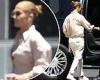 Jennifer Lopez goes casual in white jeans and a nude blouse as she leaves KTLA ...