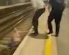 Heart-stopping moment 'drunk' man stumbles onto railway tracks