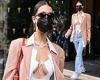 Bella Hadid puts on a busty display in revealing crop top underneath an edgy ...