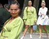 Ella Eyre fashionista in green while Ashley Roberts sports tennis whites to ...