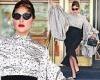 Lady Gaga exudes glamour in a dramatic puff sleeved blouse while exiting her ...