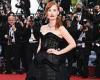 Jessica Chastain looks demure in a strapless black gown on the red carpet at ...