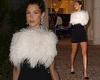 Bella Hadid showcases her toned pins in a feathered mini at Chopard party