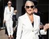 Helen Mirren, 75, exudes elegance in a white suit as she leaves her hotel in ...
