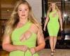 Iskra Lawrence puts on a busty display in cut-out green midi dress