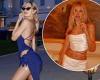 Kimberley Garner dons a blue swimsuit and matching skirt before slipping into a ...