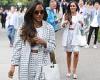 Alex Scott cuts a chic figure in a white crop top and checked co-ords for ...