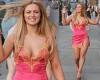 Maisie Smith looks incredible in a pink plunging mini dress as she celebrates ...