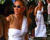 Jennifer Lopez rocks a white maxi dress to dinner with her twins  Emme and Max, ...