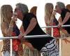 Goldie Hawn, 75, and partner Kurt Russell, 70, share a kiss aboard luxury boat ...