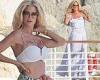 Victoria Silvstedt, 46, puts on a busty display in a plunging white bikini in ...
