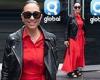 Myleene Klass cuts a eye-catching figure in a fit and flare red dress for ...