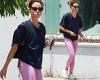 Aubrey Plaza is pretty in pink as she steps out in LA casual sporty gear