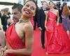 Emma Weymouth commands attention in a show-stopping red gown at Aline premiere