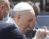 Pope Francis, 84, pictured leaving hospital in Rome ten days after major colon ...